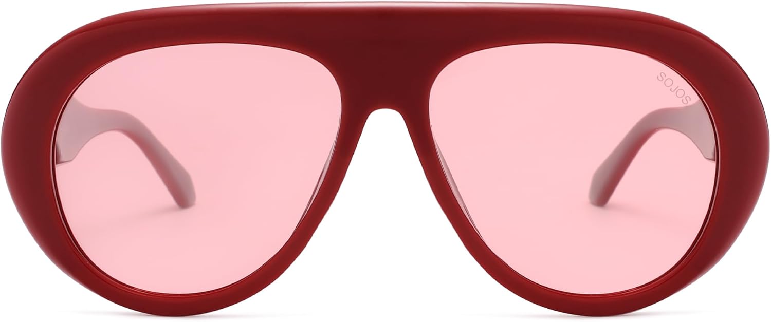 

SOJOS Модные солнцезащитные очки-авиаторы увеличенного размера с поляризацией, для женщин и мужчин, в стиле ретро-винтаж 70-х, с защитой от УФ-излучения, модель SJ2390, Ancora Red/Light Red With Gift Box