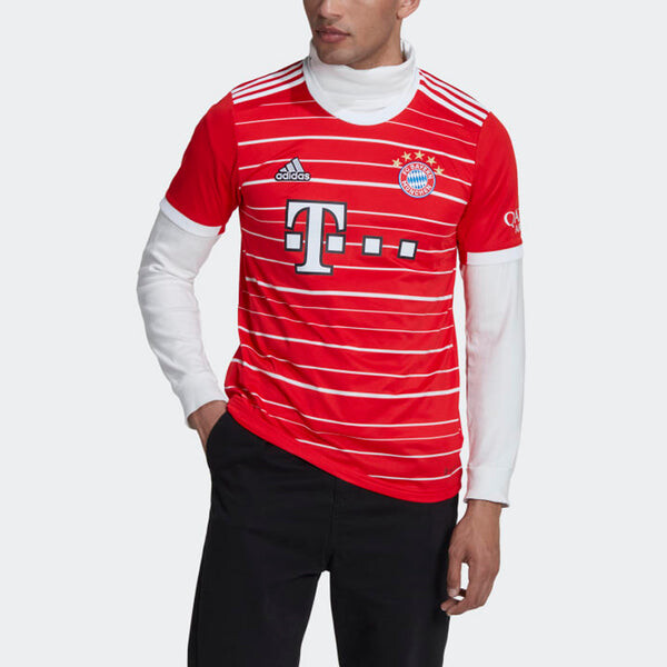Спортивная футболка men's soccer/football stripe short sleeve sw fan edition 22-23 season bayern munich black red jersey Adidas, красный — фото 4