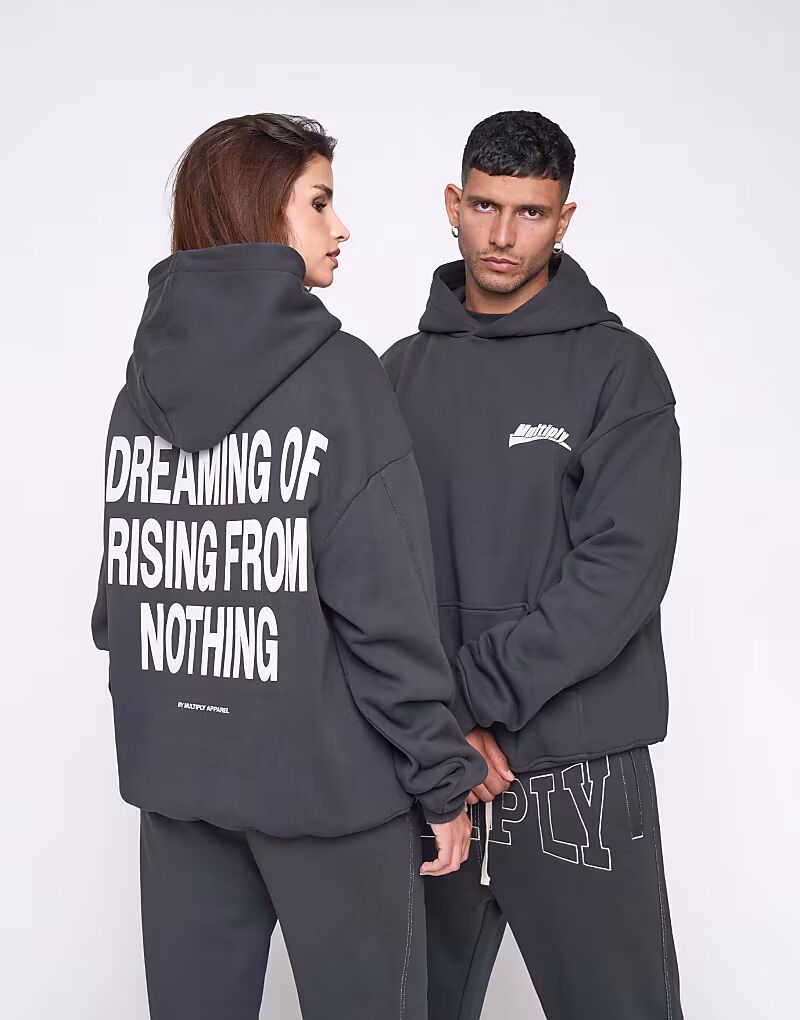 

Multiply Apparel - Толстовка оверсайз в цвете Black Soda с принтом «Rising»