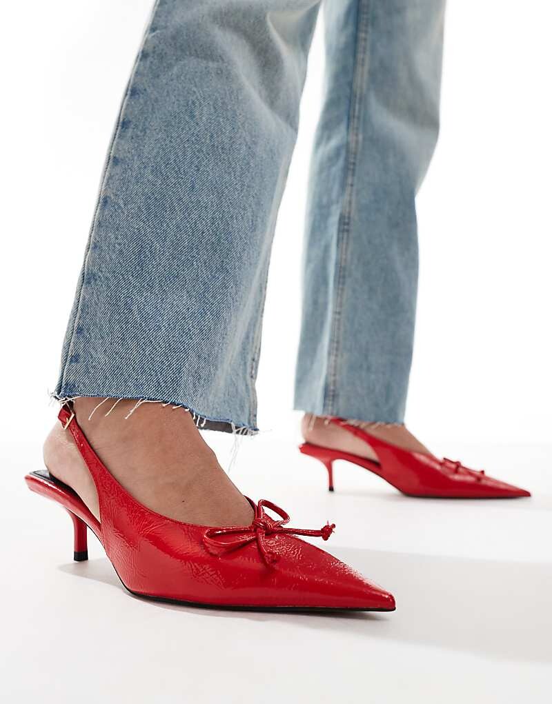 

Красные туфли на среднем каблуке с бантом на пятке ASOS DESIGN Sriracha