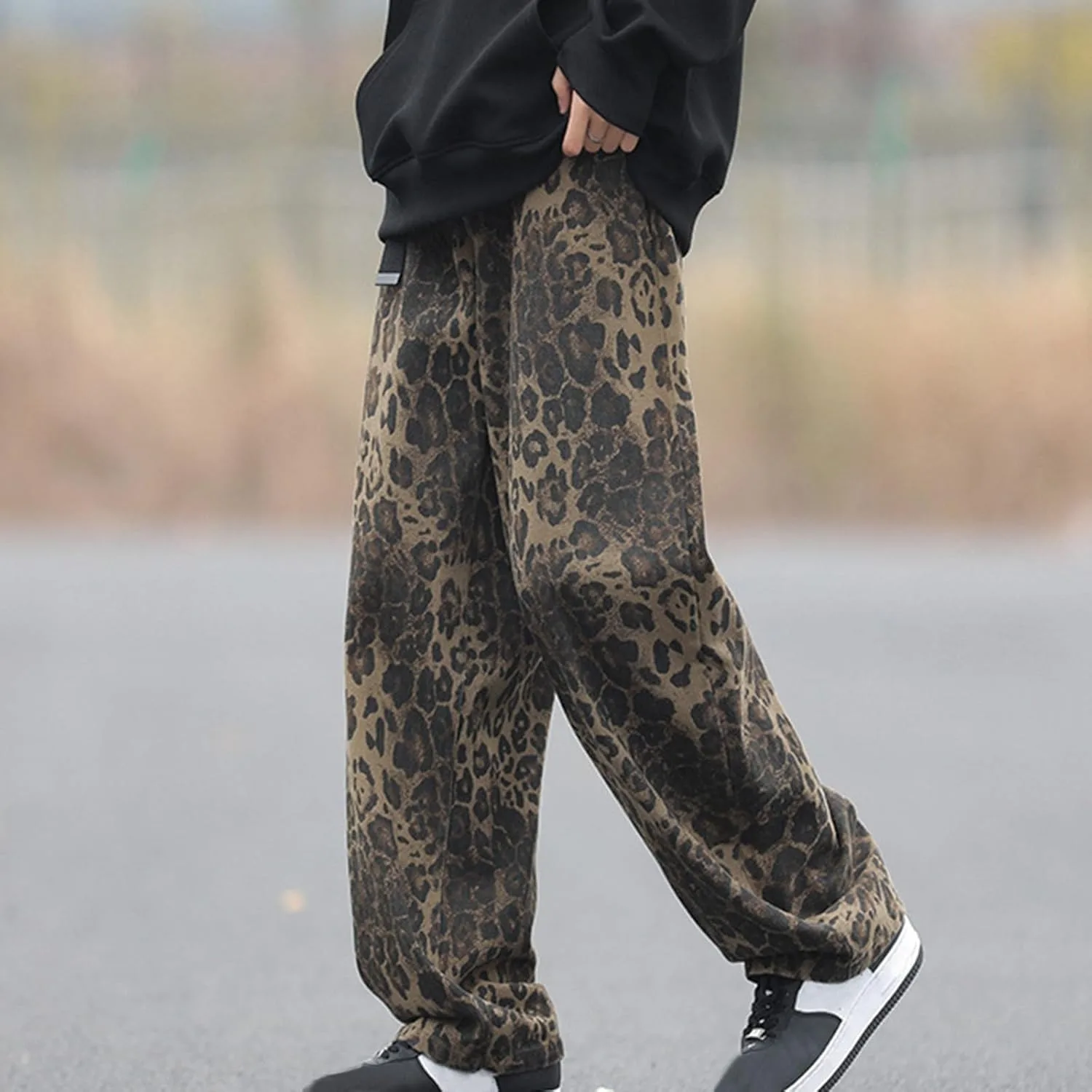 Джинсы для женщин с леопардовым принтом High Waisted Stretchy Wide Leg Denim Pants Multiple Leopard Types — фото 3