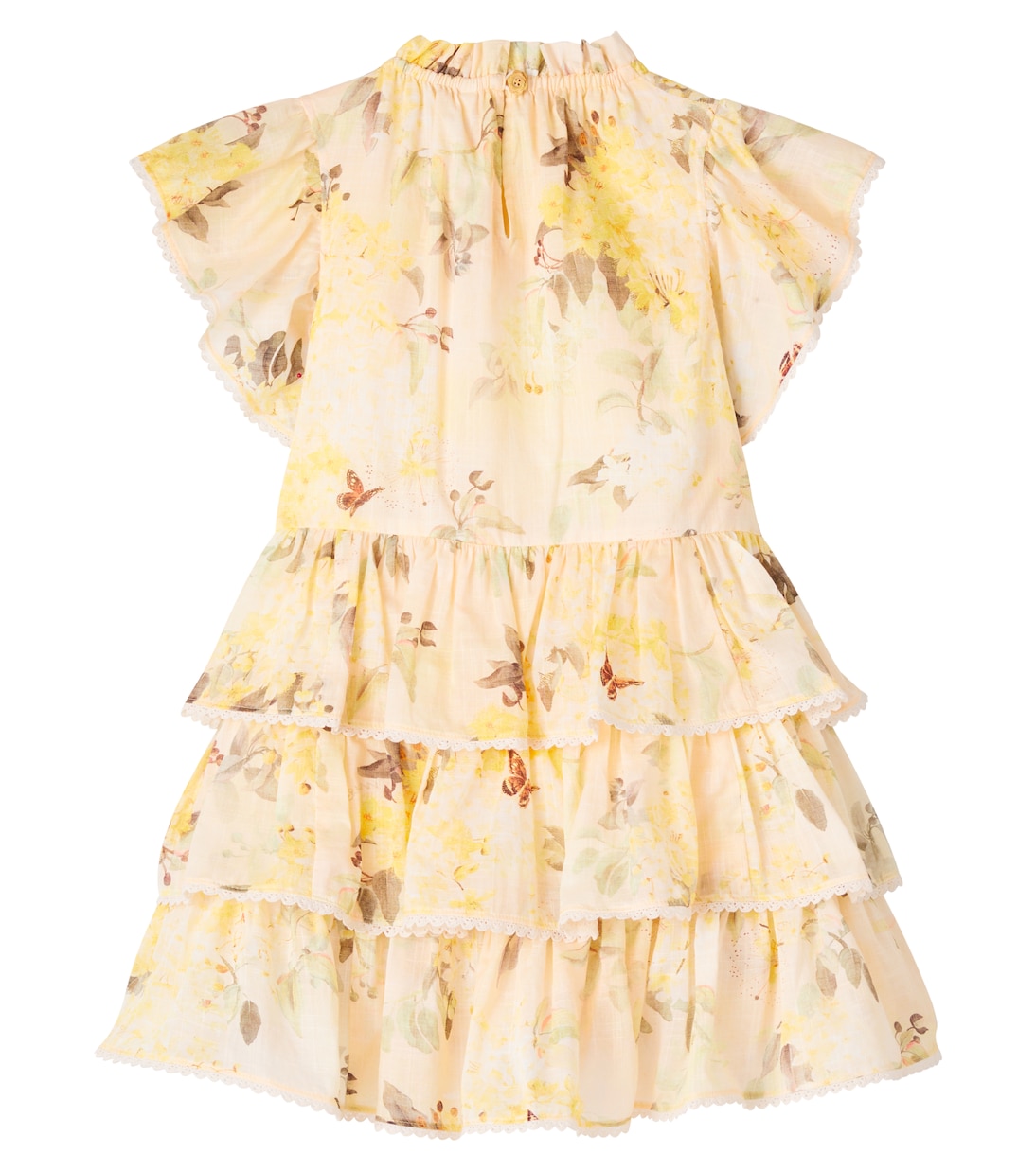 Каскадный цветочный многослойный хлопковый сарафан Zimmermann Kids, Yellow Botanical Flower — фото 4