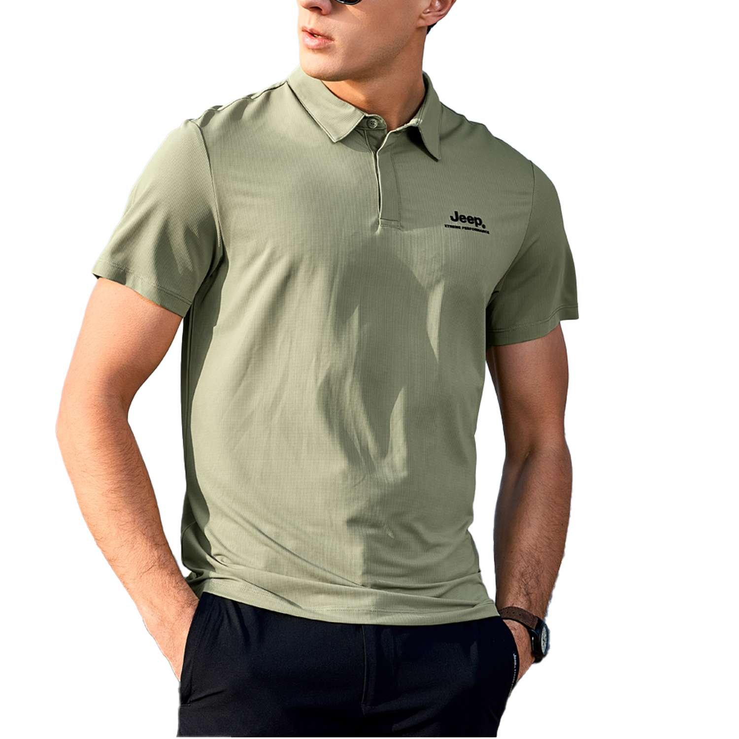 

Футболка-поло мужская с воротником, тонкая, прямая посадка Jeep, reed зеленый