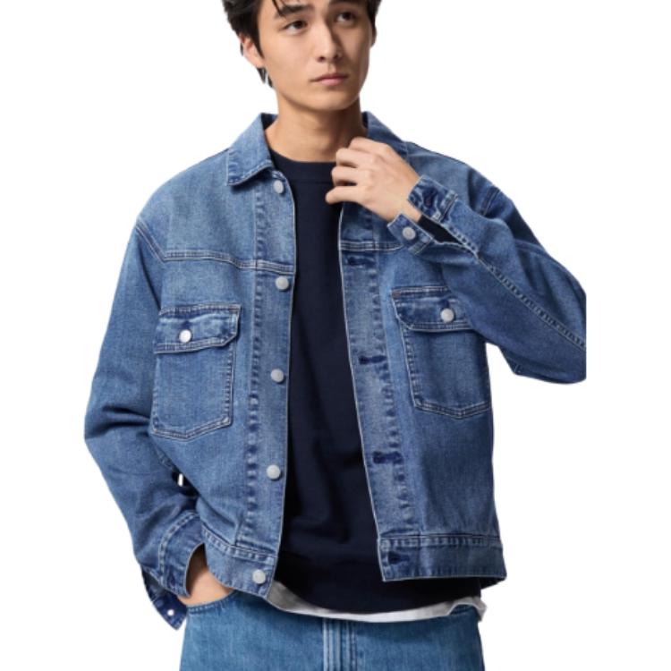 UNIQLO Джинсовая куртка мужская голубая Lake Blue, Lake Blue — фото 3