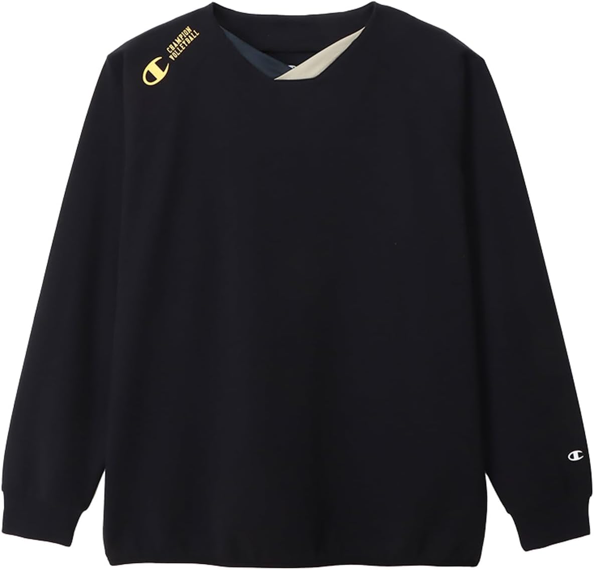 

Футболка Champion с длинным рукавом, V-образный вырез, быстросохнущая, эластичная, антибактериальная, отталкивающая запахи, теплая, с графическим логотипом, волейбольная футболка, черный/золотой
