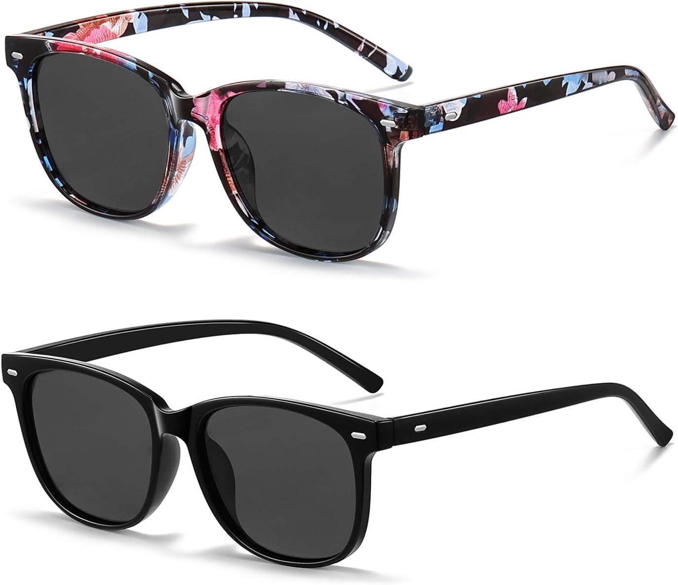 

Женские поляризованные солнцезащитные очки HAOLOTA, классические круглые солнцезащитные очки для вождения, рыбалки, легкие, с защитой от УФ-излучения UV400, S02 Black/Grey + Flower/Grey