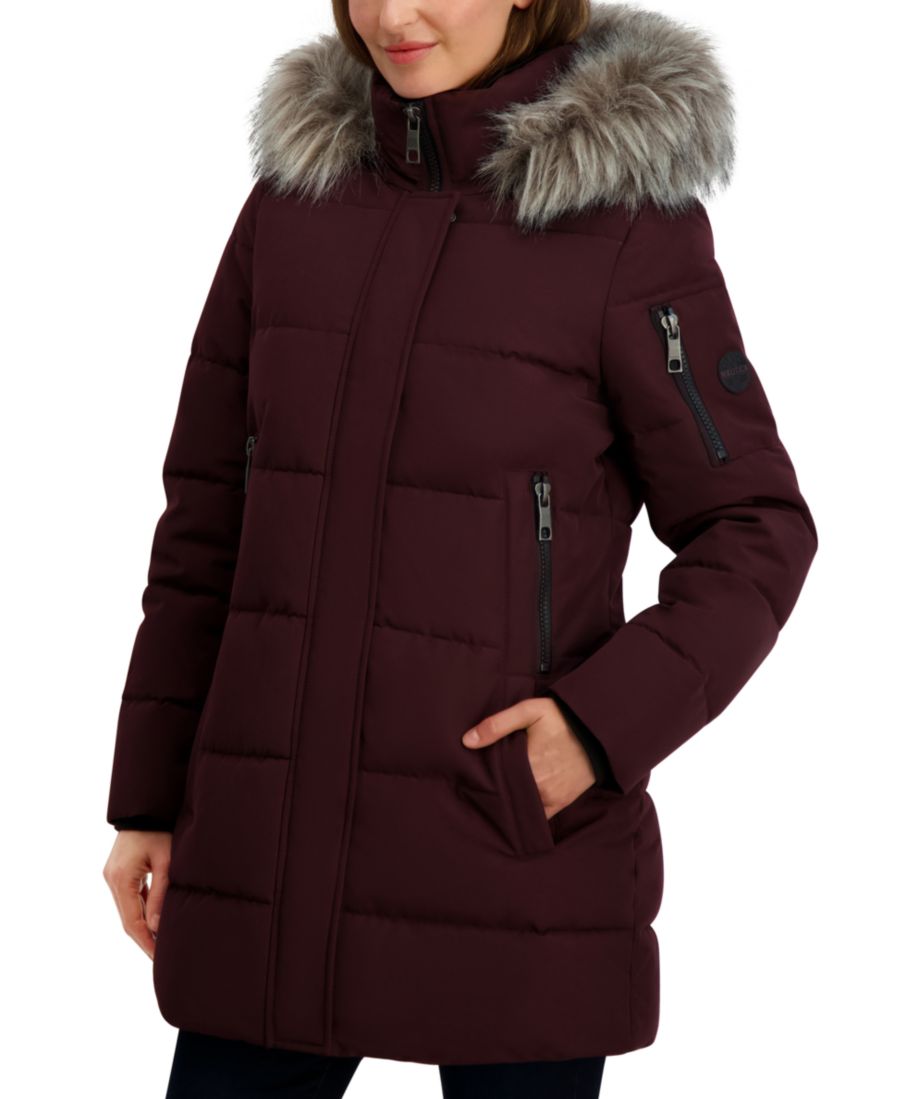 

Женское пуховое пальто с капюшоном и отделкой из искусственного меха Nautica, Burgundy
