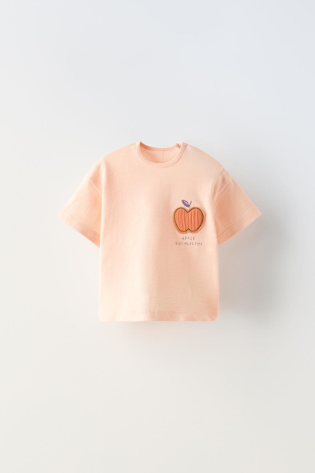 

Футболка с нашивкой яблока ZARA, цвет peach