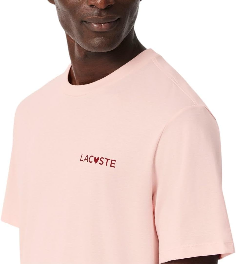Мужская футболка Lacoste с круглым вырезом, коротким рукавом, стандартным кроем и фирменной символикой, Dog Rose/Ladybird — фото 3