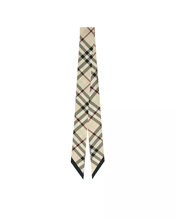 

Узкий клетчатый шелковый шарф Burberry, бежевый