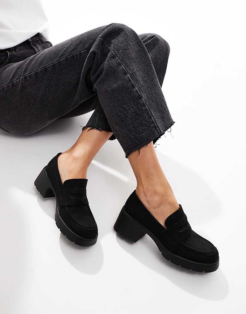 

ASOS DESIGN – Scribble – Черные лоферы на толстой подошве и среднем каблуке
