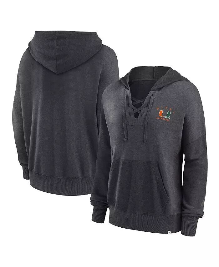

Женский пуловер с капюшоном цвета «Heather Charcoal» Miami Hurricanes Campus на шнуровке Fanatics