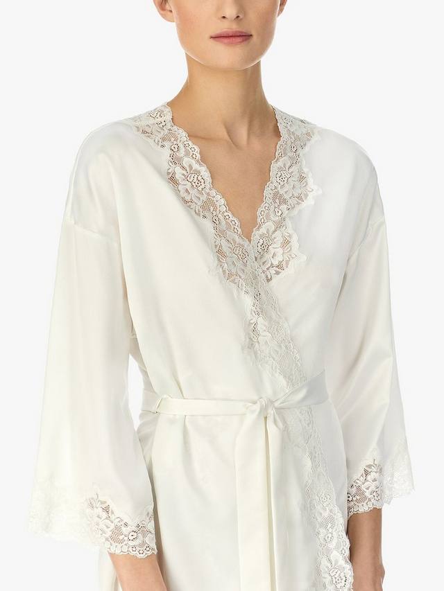 Лорен кимоно-халат из сатина с кружевными деталями Ralph Lauren, Ivory — фото 2