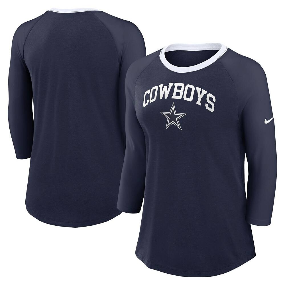Женская темно-синяя футболка Nike Dallas Cowboys реглан с рукавом 3/4, цвет Cow Navy — фото 2