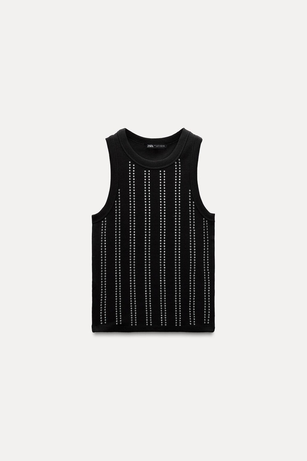

Футболка без рукавов в ребруску со стразами ZARA, черный