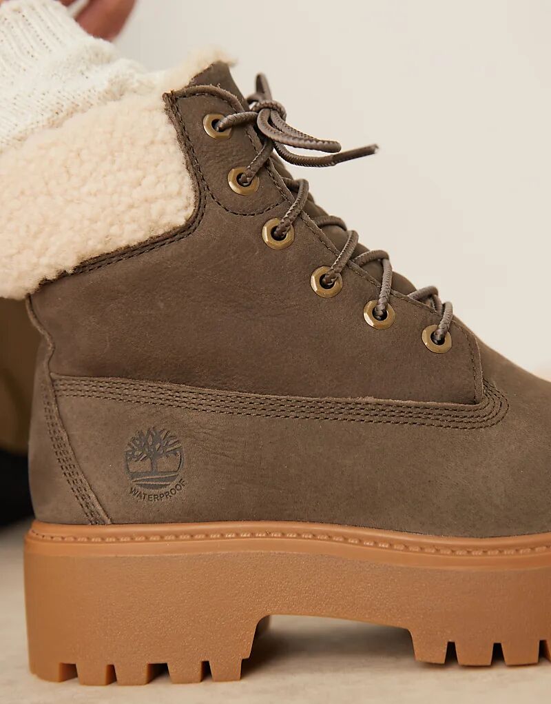 Ботинки Timberland Stone Street на платформе высотой 6 дюймов с подкладкой из искусственного меха темно-коричневого цвета из кожи — фото 3