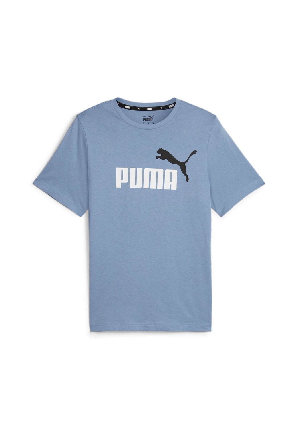 

Мужская футболка — ESS+ Essentials 2 Col Logo Tee, круглый вырез, короткий рукав, однотонная PUMA, цвет Blau Zen