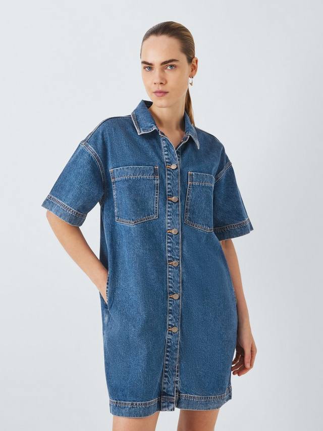 

Платье-рубашка из джинсовой ткани с коротким рукавом John Lewis , цвет Mid Wash