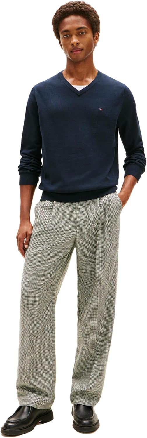 Мужской свитер Tommy Hilfiger Essential из хлопка с длинным рукавом и V-образным вырезом, Masters Navy — фото 3