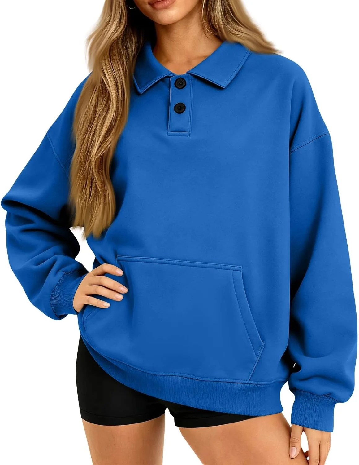 

Женский свитшот с карманами, длинный рукав, пуловер на пуговицах, свободный крой, легкий