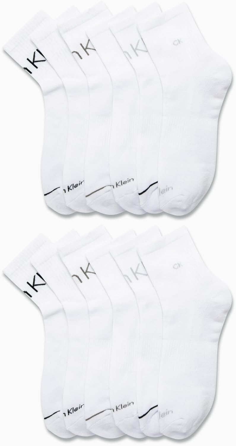 Мужские носки Calvin Klein Quarter Socks - 12 пар мягких спортивных носков до щиколотки с мягкой подкладкой для мужчин, White Logo — фото 2