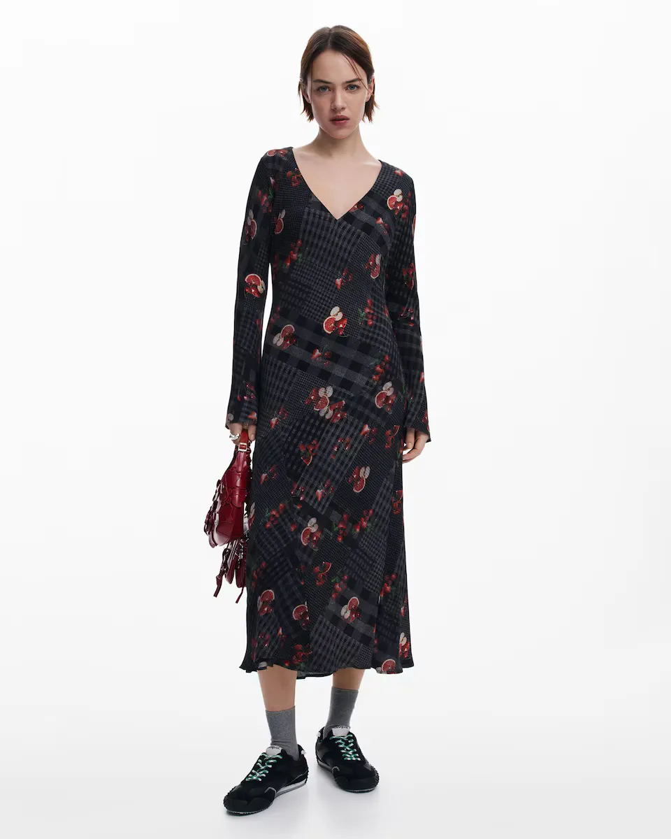 

Платье миди в клетку Desigual, черный
