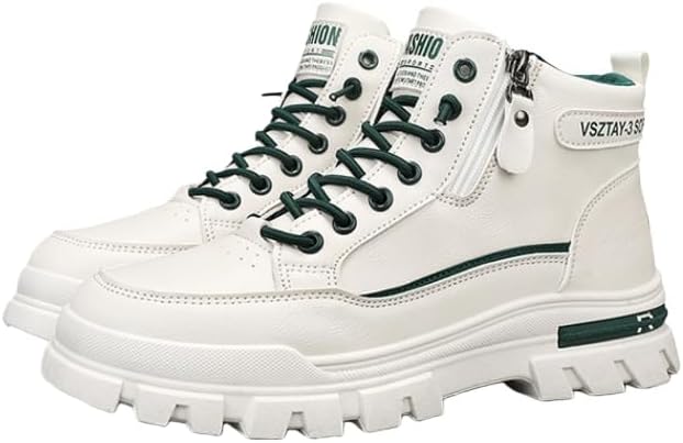 

Hhhchpm Белые мужские ботинки с высоким топом, стильные ботинки на шнуровке и молнии на щиколотке с нескользкой подошвой для уличного и повседневного ношения