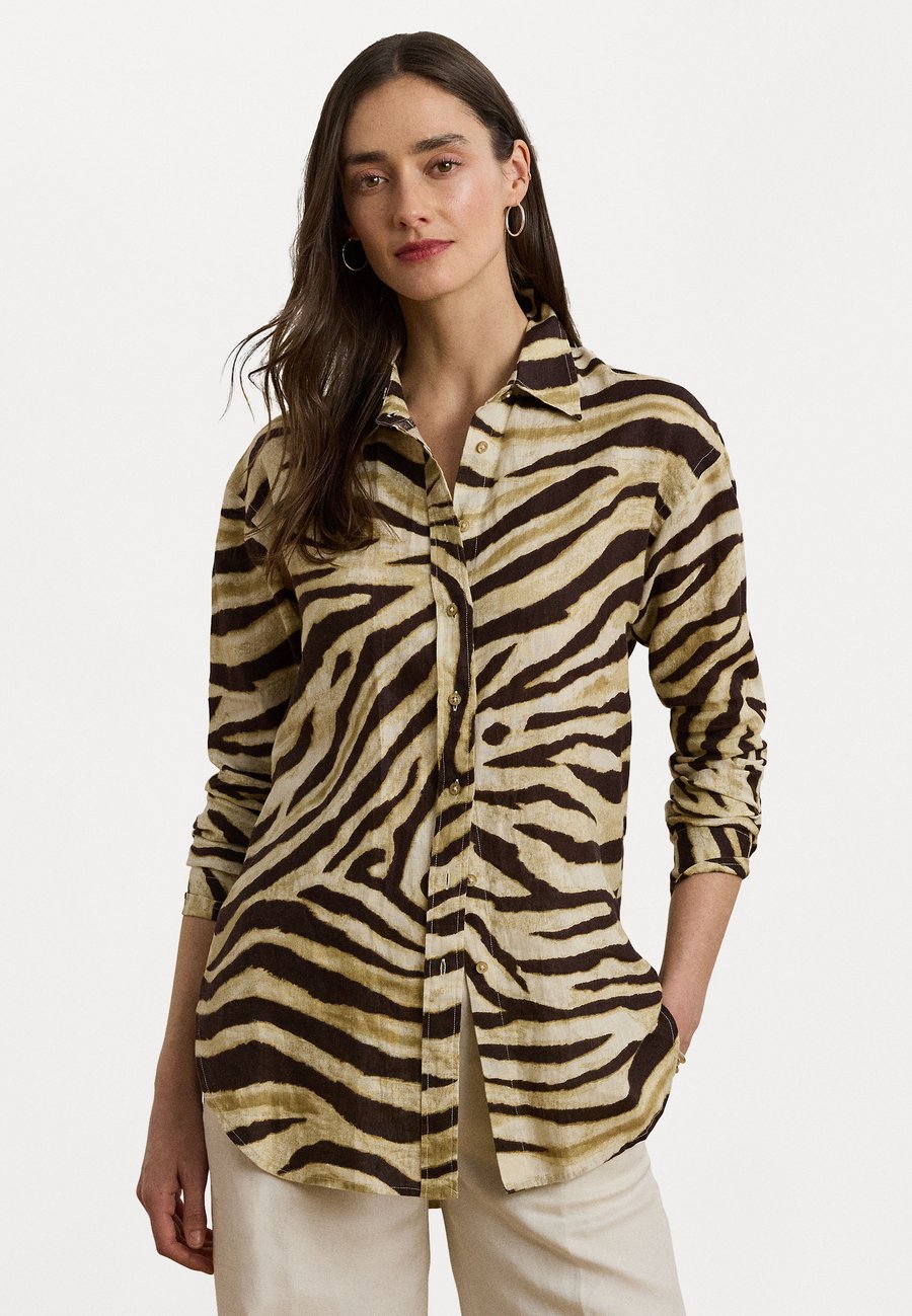 

Блуза Lauren Ralph Lauren Petite Relaxed Fit Zebra Print Linen Shirt, Cream/Brown/Off-White
