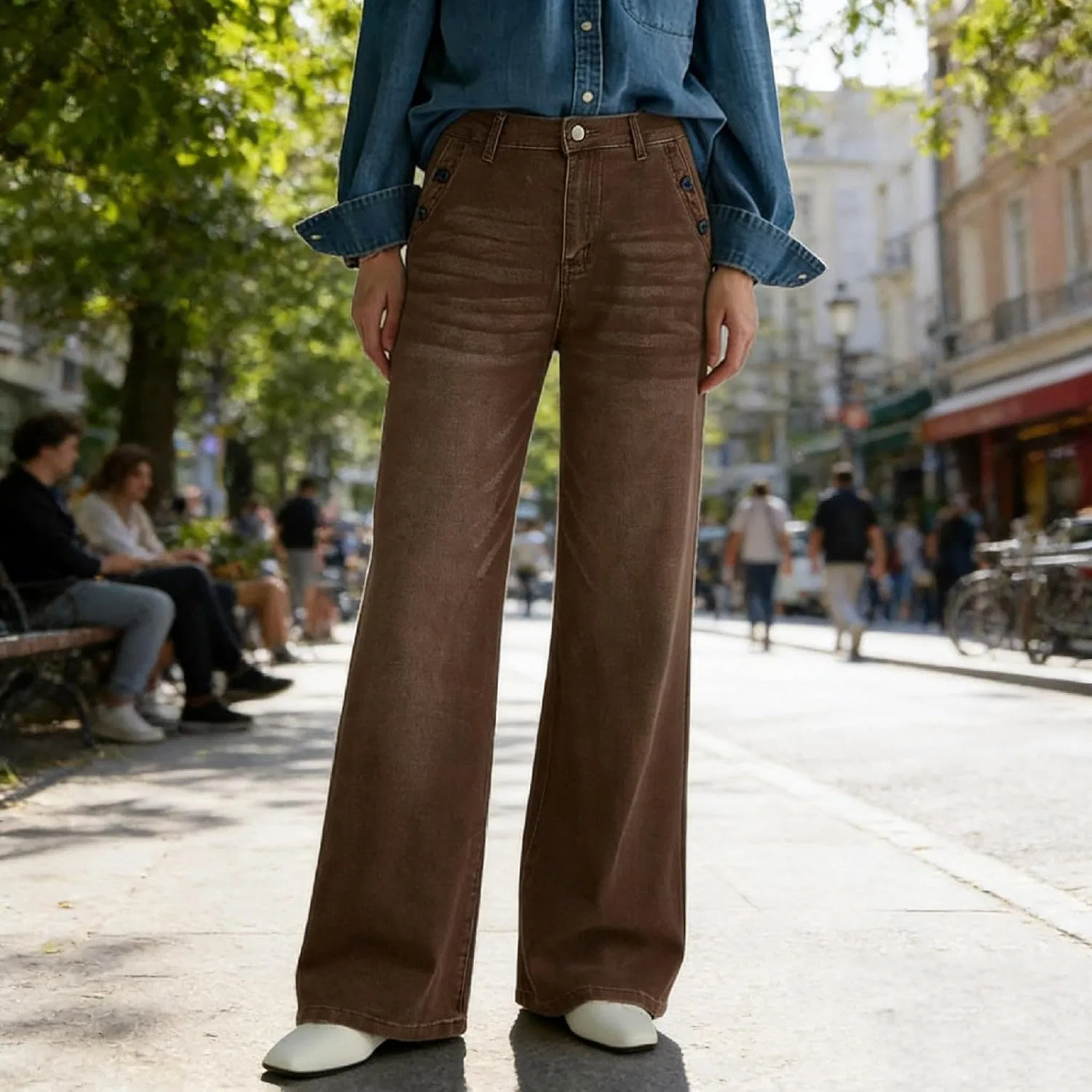 Джинсы свободные Slim Baggy Wide Leg, коричневый — фото 2