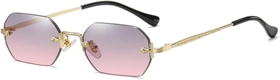 

Солнцезащитные очки без оправы, прямоугольной формы, маленькие, мужские и женские, металлические, золотистые, многоугольные, синие, UV400, без оправы KTUCN, Gold Grey Pink