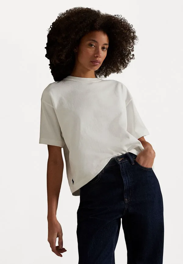 Свободная укороченная футболка из хлопкового трикотажа, базовая футболка. Polo Ralph Lauren, White — фото 4