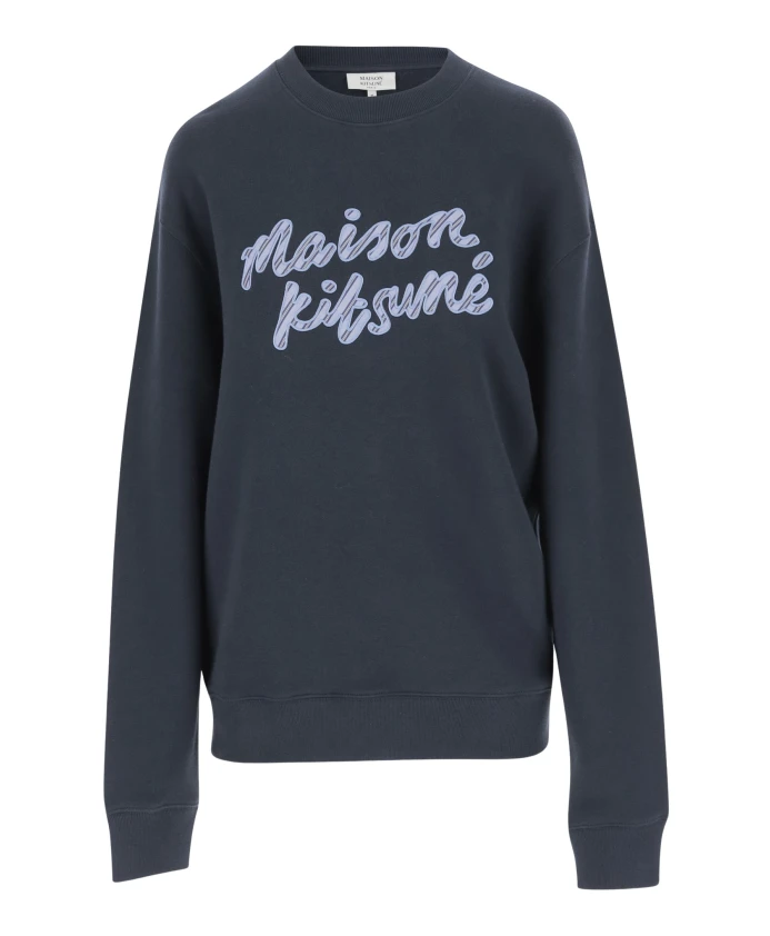 

Хлопковая толстовка с логотипом с круглым вырезом Maison Kitsuné, синий