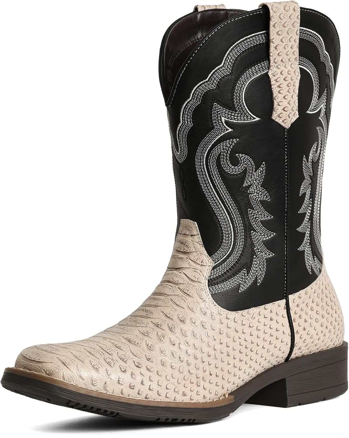 

Мужские ковбойские сапоги IUV из искусственной змединой кожи с вышивкой, западного стиля, с противоскользящей подошвой, квадратным носком, средней высоты, на молнии, белый