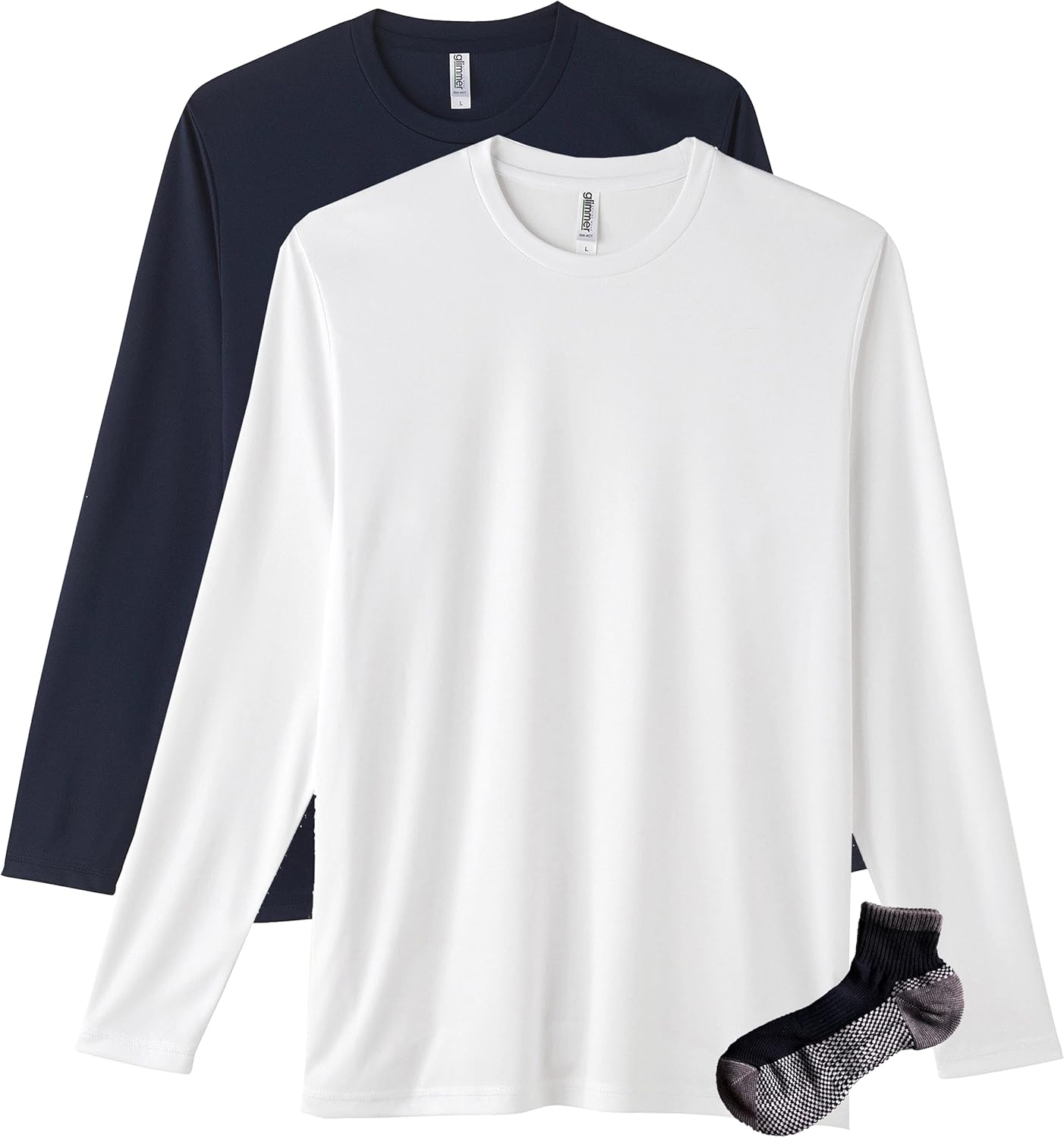 

Футболка с длинным рукавом Glimmer 00352-AIL из трикотажа Interlock Dry плотностью 3,5 унции, белый/темно-синий