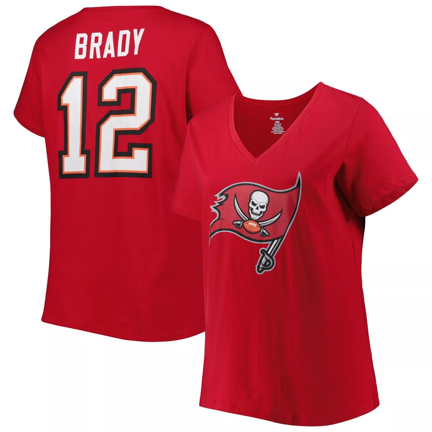 

Женская футболка Fanatics с логотипом Tom Brady Red Tampa Bay Buccaneers размера плюс, имя и номер игрока, логотип с v-образным вырезом Fanatics