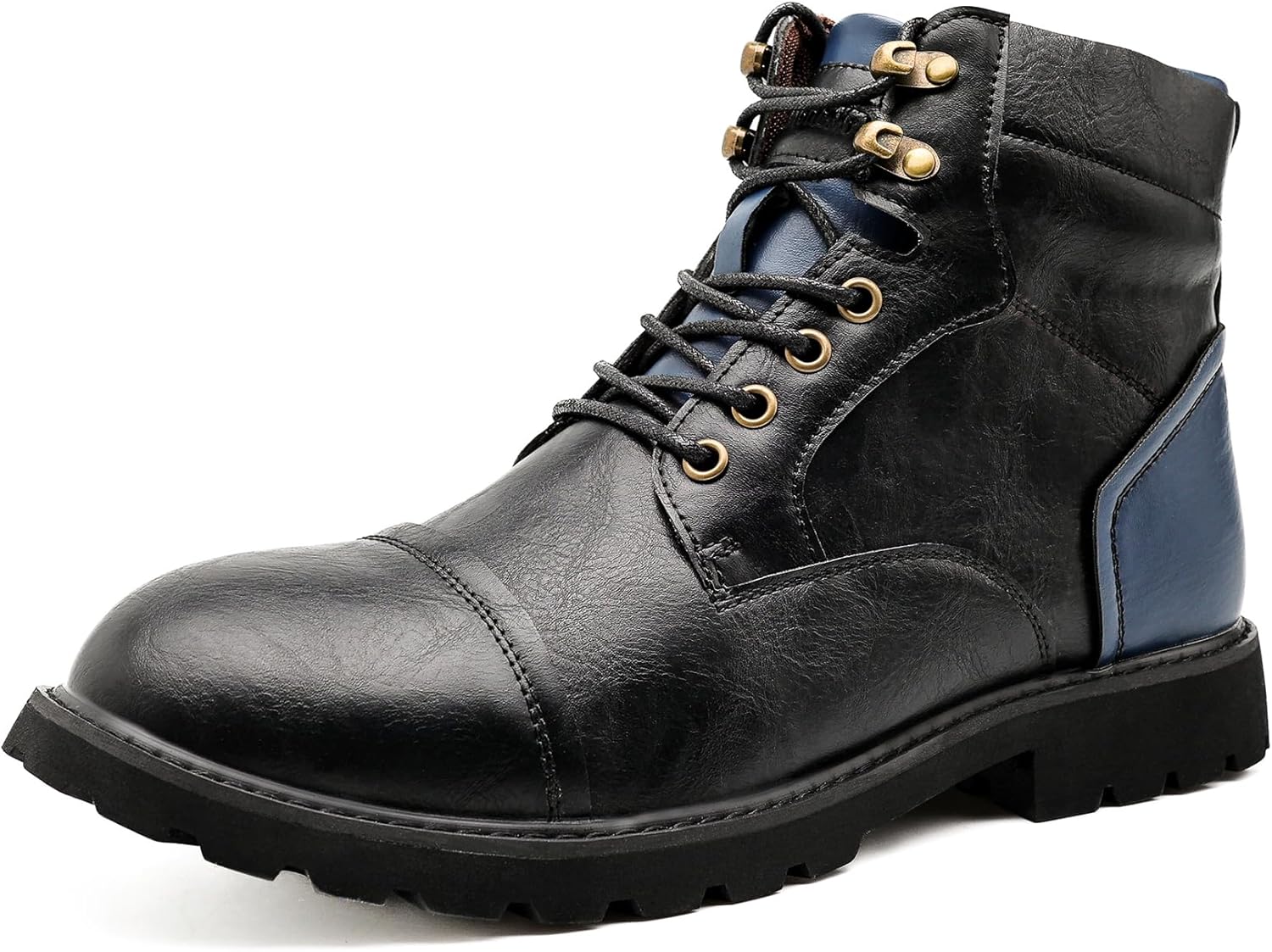 

Мужские ботинки ZHOUPULP на платформе, байкерские ботинки с боковой молнией, из искусственной кожи, шнурованные, армейские ботинки, черный