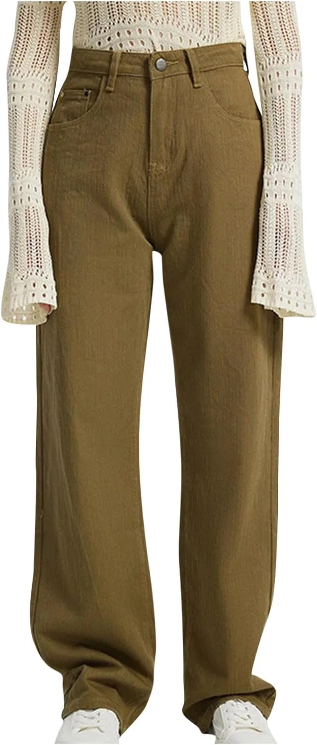 Джинсы прямые, Wide Leg, A01_green