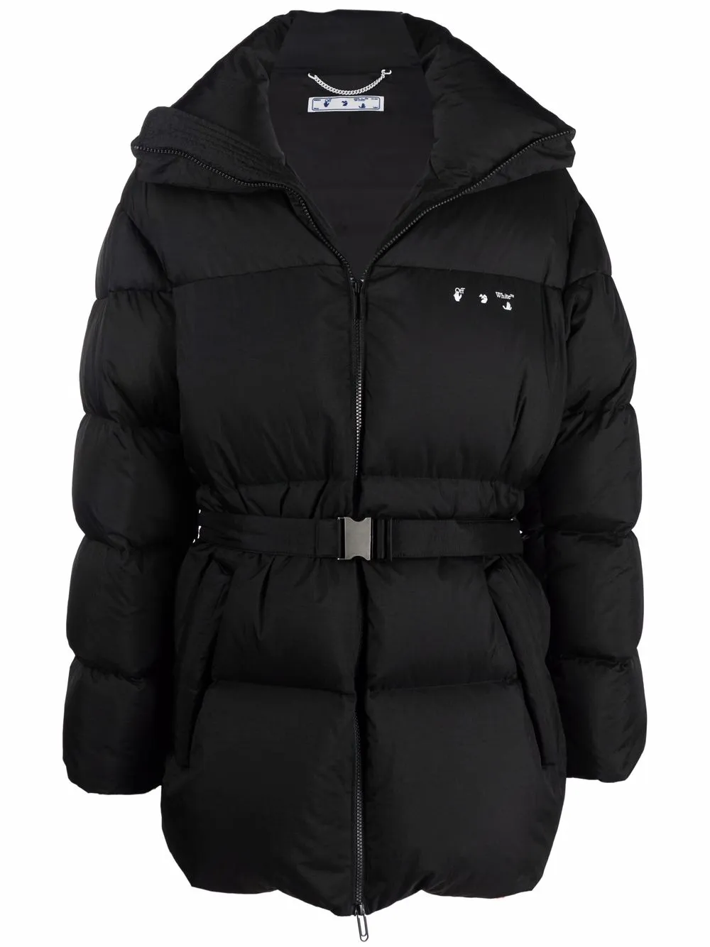 

Пуховик с логотипом Hands Off и поясом OFF-WHITE, черный