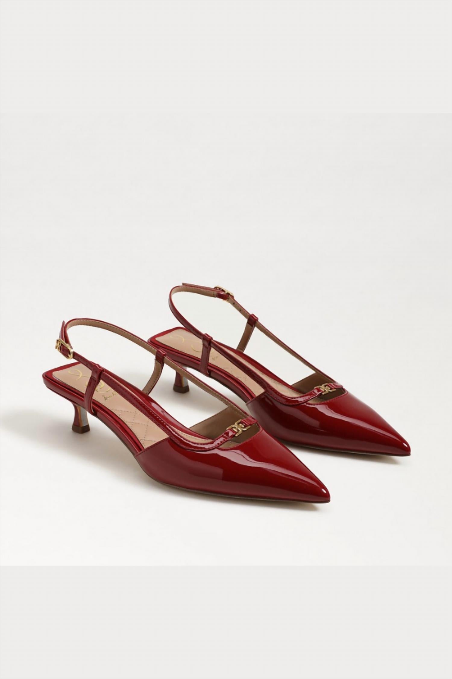 Женские туфли на каблуке-китенке Toni с открытой пяткой, ярко-красный лак Sam Edelman