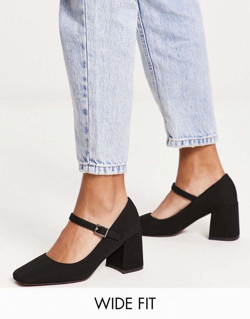 

Черные туфли на среднем каблуке ASOS DESIGN Wide Fit Selene Mary Jane