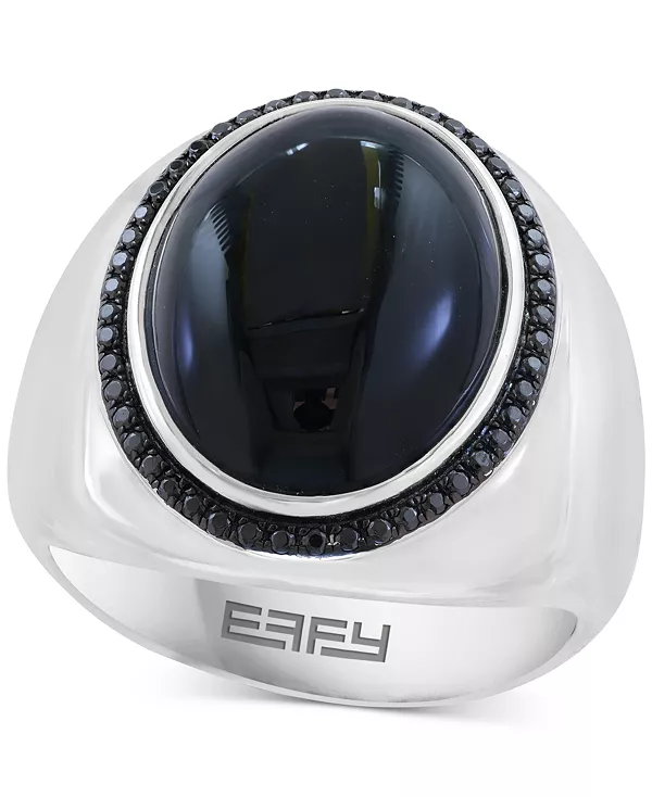 

Кольцо Effy для мужчин с ониксом (17 x 12-1/2 мм) и черной шпинелью (1/4 карата) овальной формы из стерлингового серебра Effy Collection, onyx