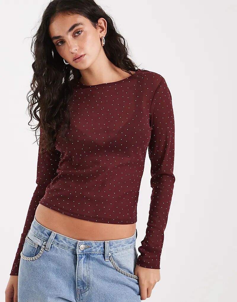 

Лонгслив с длинными рукавами из текстурированной сетки ASOS DESIGN бордового цвета