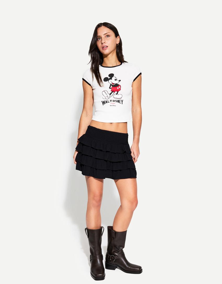 

Мини-Юбка с оборками Bershka, черный
