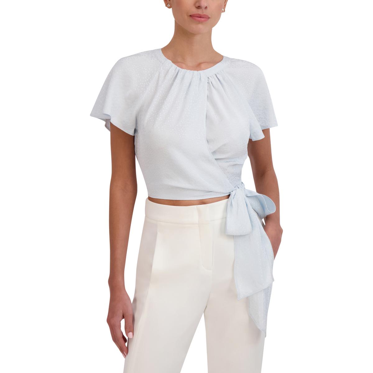 

Женский плиссированный текстурированный топ с запахом BCBGMAXAZRIA, синий
