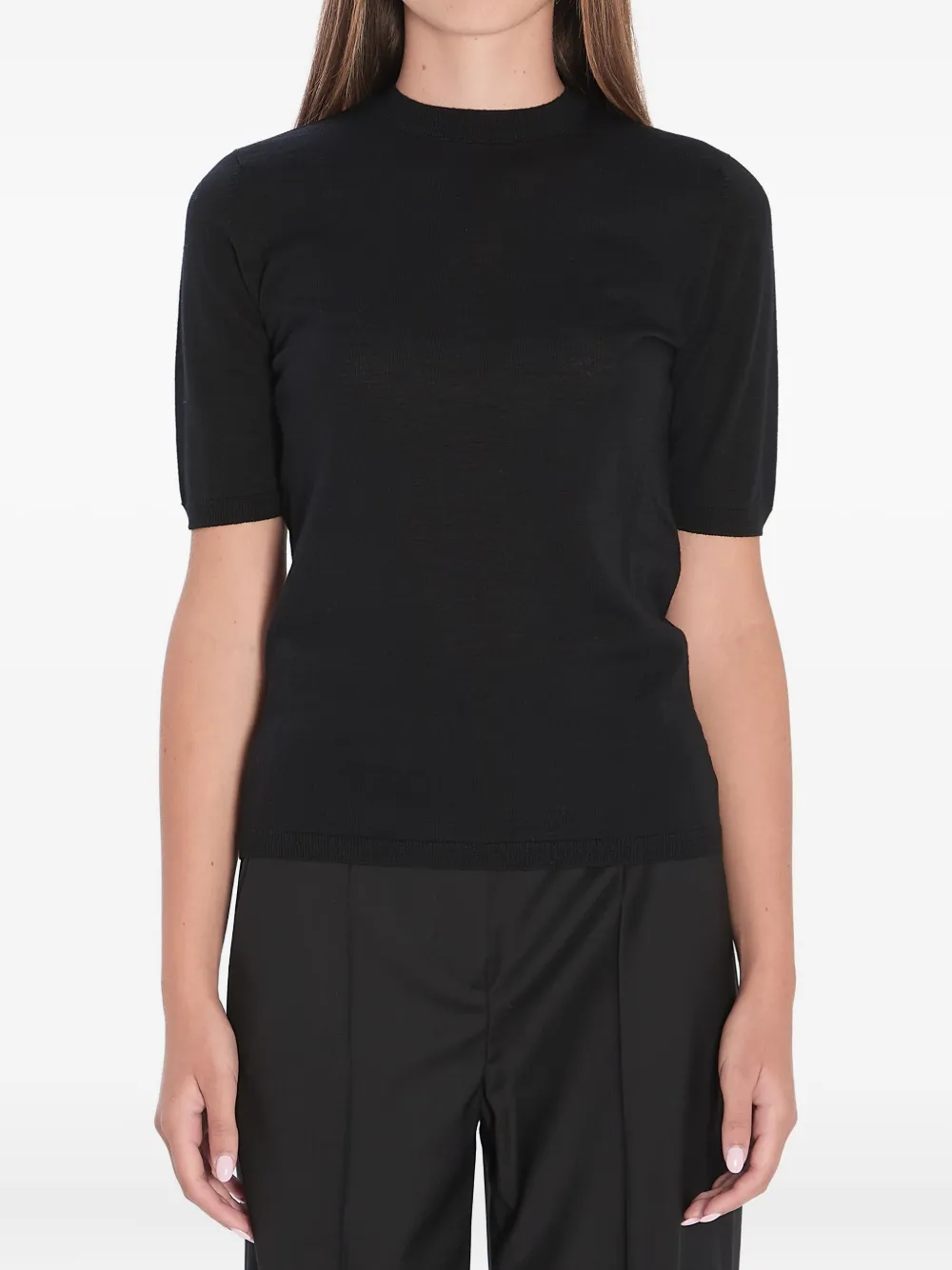 

Футболка из шерсти в рубчик MAX MARA, черный