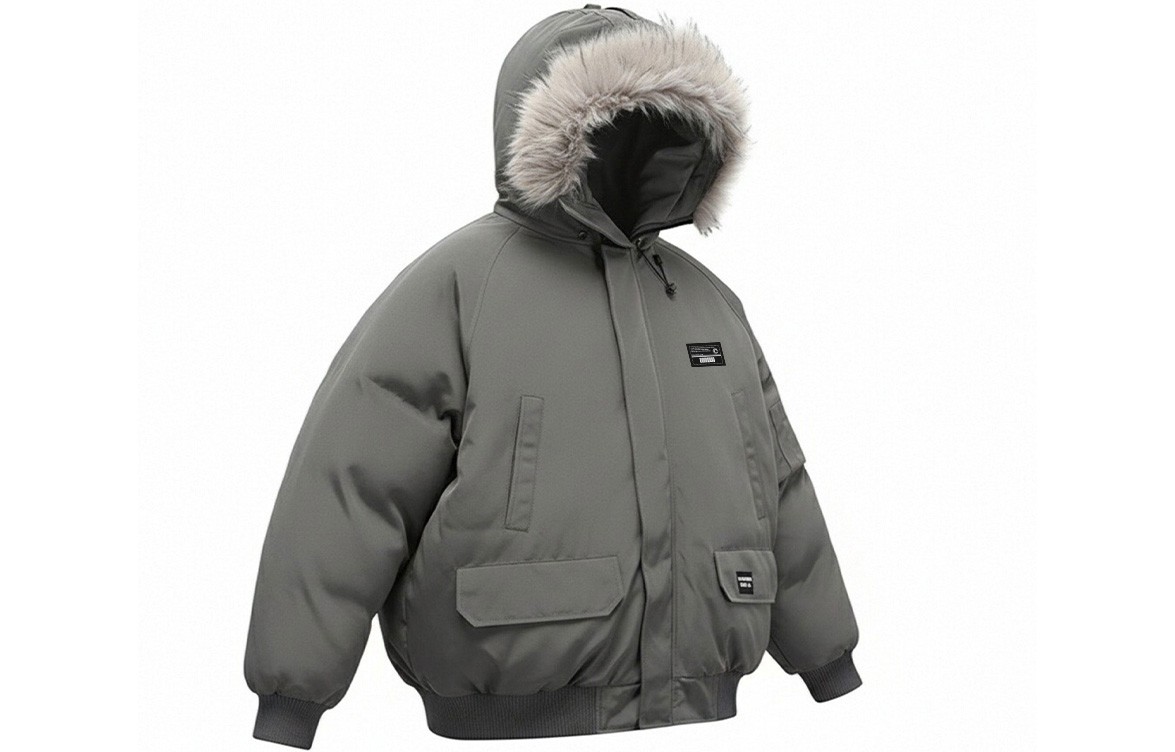 

Пуховик Unisex с меховым воротником утепленный парка ZIAREL, серый[removable logo]