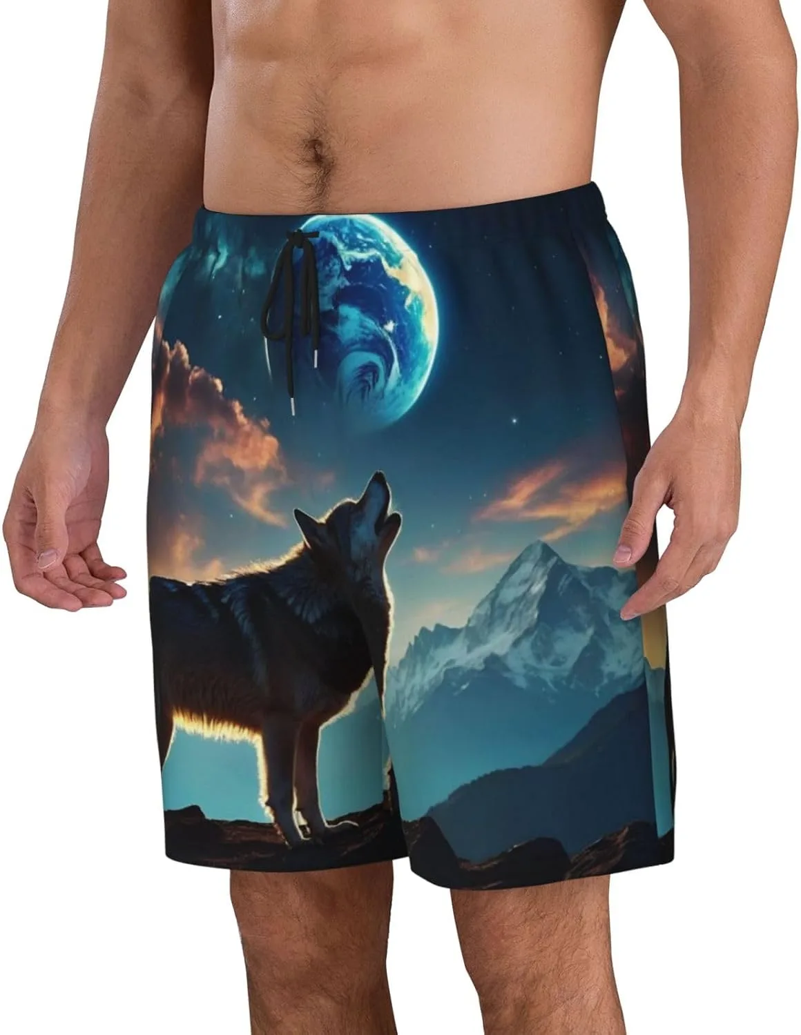Мужские пляжные шорты Wolf Predator, мужские плавки, пляжные шорты с карманами, купальники Generic, черный — фото 2
