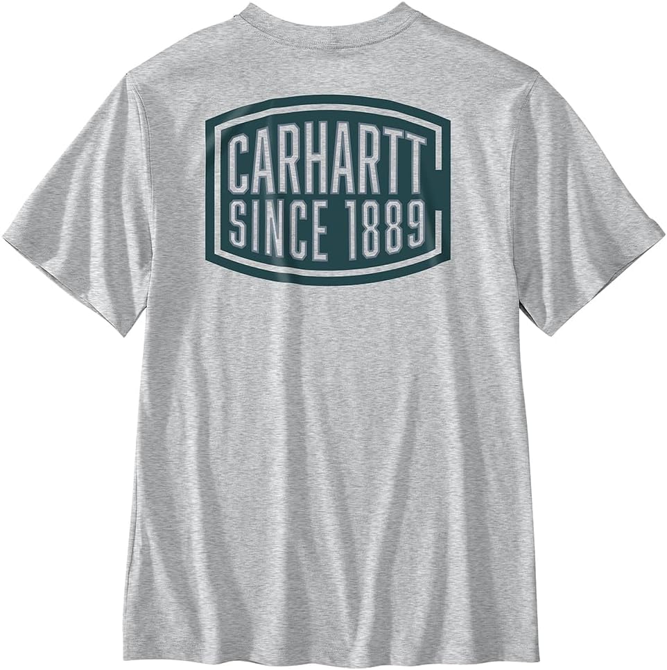 

Carhartt мужская футболка 107520 Relaxed Fit с коротким рукавом и карманом, легкая, с принтом 1889, Heather Gray