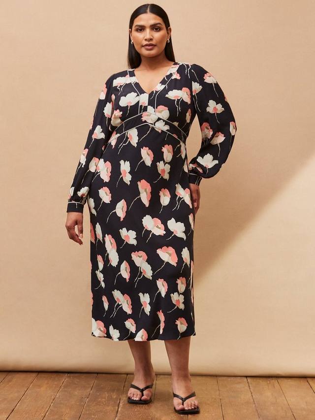 

Платье миди Curve Petite с цветочным принтом и контрастной отделкой Live Unlimited, Black