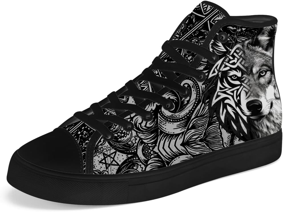 

Мужские и женские высокие кеды из холста Wolf, высокие кроссовки на шнуровке, повседневная обувь Chebing, черный